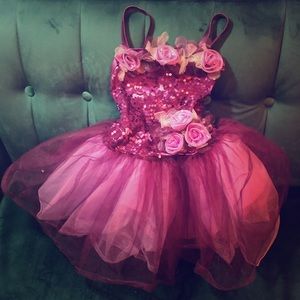 Purple ballet outfit with flowers and sequins